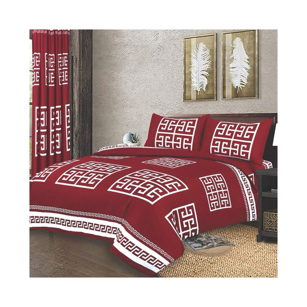 (Red, King) Exquisite Greek Style Duvet Cover Set with Matching Pillowcases Breathable Microfibre Flat Weave Machine Washable Single Double King Size-image-OPC-PJFCN95-NEW