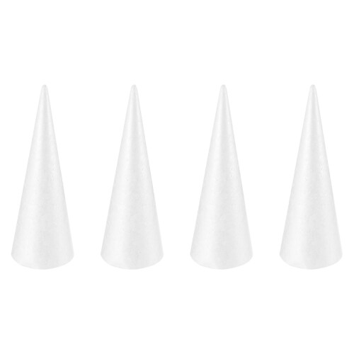 Foam Cone for Crafts 30 x 10 cm, Polystyrene Cone for Christmas Tree DIY Projects, 4 Pieces