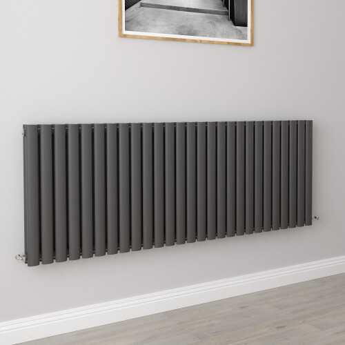 AICA (Double 600x1593mm, Anthracite) Designer Oval Column Radiator Central Heating