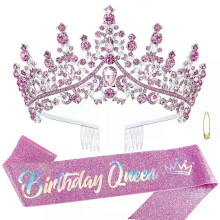 Roze verjaardagskoningin sjerp tiara's kronen voor vrouwen meisjes kristallen prinses tiara strass hoofdbanden