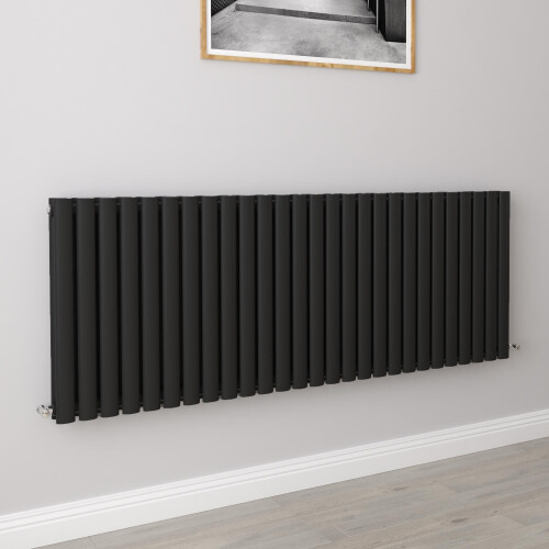 AICA (Double 600x1593mm, Black) Designer Oval Column Radiator Central Heating