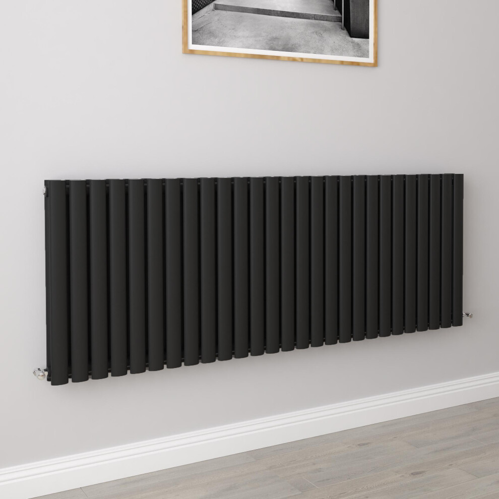 Aica (Double 600X1593mm, ) Designer Oval Column Radiator Central Heating Black