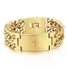 Braccialetto punk con ciondolo a forma di croce di Gesù, in acciaio inossidabile color oro, da 18 mm,