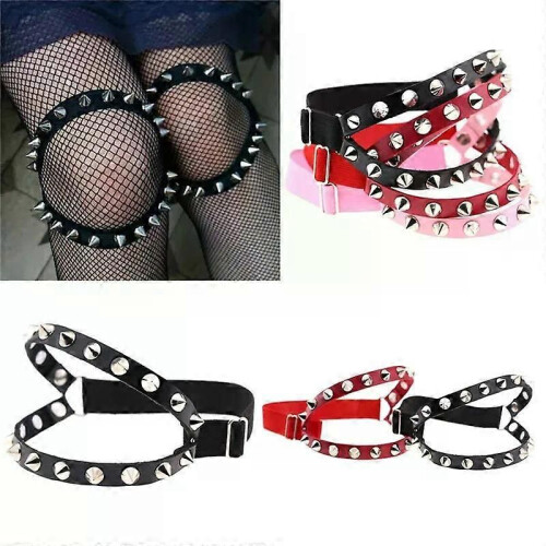 Choker punk con punta lunga, in similpelle, per donna e uomo, stile gotico, con grandi rivetti e borchie. 1