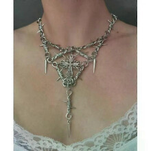 Collana con ciondolo a croce, nappe e rivetti, catena di spine punk, per donna, girocollo vintage insolito