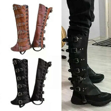 PU Leg Guard Shoe Steampunk Warrior Medieval Gothic Shoe Cover for Masquerade Knights Costume Accessory