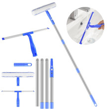 65 Inch Window Cleaner Tool with Extension Pole Glass Washing Kit with Silicone Squeegee & Microfiber Scrubber for Shower Doors, Mirrors & Auto Glass