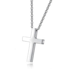Collana con croce cristiana in acciaio inossidabile color argento, per donna, con ciondolo a forma di