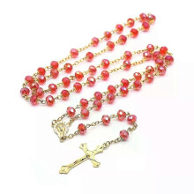 Collana con rosario di cristallo religioso, ciondolo a croce lunga, perline di vetro con coppe, gioielli