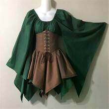 Renaissance Vintage Palace Victoria Medieval Costume Women Halloween Cosplay Full Sleeve Waist Bandage