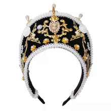 Renaissance Damen Tiara Haube Krone Gothic Tudor Krone Kopfschmuck Cosplay Zubehör Royal French Schwarz