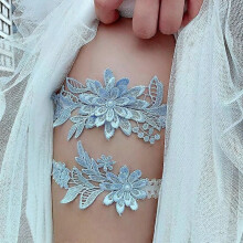 Giarrettiera da sposa sexy in pizzo, 2 pezzi, con ricamo floreale, per donne/sposa, anello per coscia