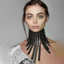 Collane sexy con anello a O nere regolabili in pelle punk e metallo, collane da donna con collare da