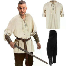 Retro Vintage Medieval Renaissance Pants Outfits Shirt Pirate Men s Cosplay Costume Halloween Casual