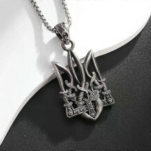 Collana retrò squisita con tridente di Nettuno e Poseidone, ciondolo con emblema nazionale ucraino,
