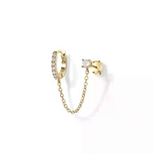 Shevalue 14K gouden kettingoorbellen voor vrouwen, modieuze dubbele piercing, bungelende ketting, Huggie