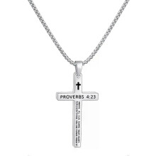 Collana con croce e versetto della Bibbia Shevalues per uomo e ragazzo, in acciaio inossidabile, colore