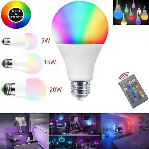 Ampoule LED RGBW E27 5 W 10 W 15 W 20 W à intensité variable multicolore avec télécommande IR