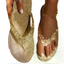 Rhinestone Summer Women Slippers Flat Heel Open Toe Non-slip Thong Design Rhinestone Bling Flat Slippers