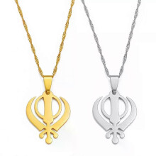 Collana con ciondolo Sikhismo, gioielli Sikh Khanda, collane color nero/oro, India, Pakistan, Malesia,