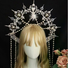 Silberne Gothic Halo-Krone Lolita Tiara Stirnband Halloween Vintage Sonnengöttin Barock Kopfschmuck