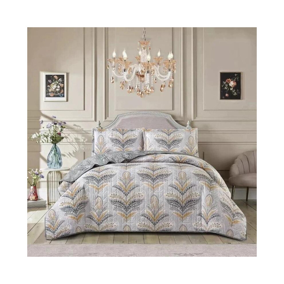 (Jasmine Silver, Single) Luxurious Quilted Patchwork Bedspread & Pillow Shams Set - Floral Designs for Summer Comfort-image-OPC-PJFCZQJ-NEW