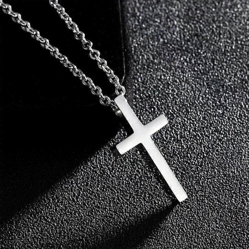 Ciondolo per auto da ragazza, con catena corta e lunga, in argento antico, a forma di croce bifacciale, 2