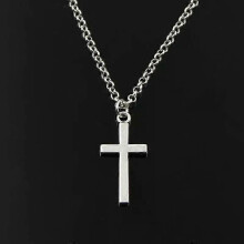 Ciondolo per auto da ragazza, con catena corta e lunga, in argento antico, a forma di croce bifacciale,