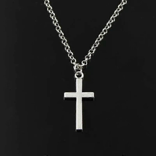 Ciondolo per auto da ragazza, con catena corta e lunga, in argento antico, a forma di croce bifacciale,
