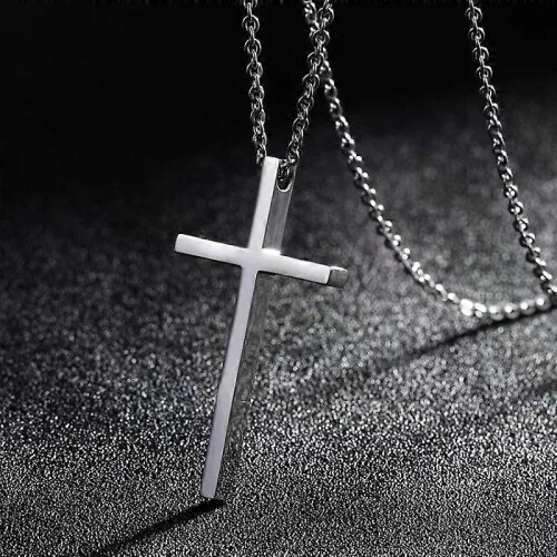 Ciondolo per auto da ragazza, con catena corta e lunga, in argento antico, a forma di croce bifacciale, 1