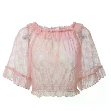 Sommar Kawaii Lolita skjorta tjejer kvinnlig inuti chiffong spets Söt kvinnor blus