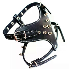 Leren puppyharnas met spikes en studs voor kleine rassen, zwart