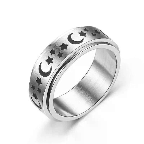 Rostfritt stål Fidget Spinner Ringar Moon Star Sun Finjustering Roterande Ring Boho Smycken Present 2