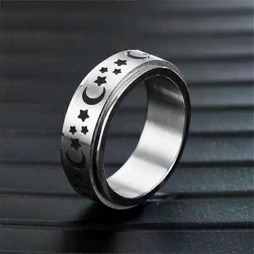 Rostfritt stål Fidget Spinner Ringar Moon Star Sun Finjustering Roterande Ring Boho Smycken Present 1