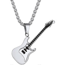 Gitarrval i rostfritt stål/bas musiknot halsband för män kvinnor, musikälskare hänge Rock Punk smycken,