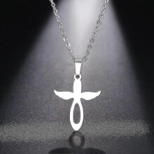 Collana in acciaio inossidabile per donna e uomo con ciondolo a croce e ali d'angelo, collana girocollo,