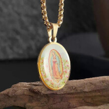 Collana con ciondolo amuleto della Vergine Maria della Chiesa cattolica di Guadalupe, in acciaio inossidabile,