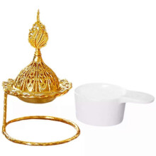Quemador de aceite de cerámica y metal para velas de té, calentador de cera, soporte dorado para lámpara