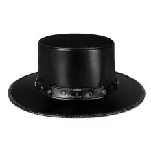 Steampunk Plague Doctor Hat PU Leather Black Flat Top Hat for Halloween Cosplay Costume Props Dress