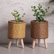 Cesta tejida para plantas suculentas, soporte para plantas, cesta para flores con patas extraíbles
