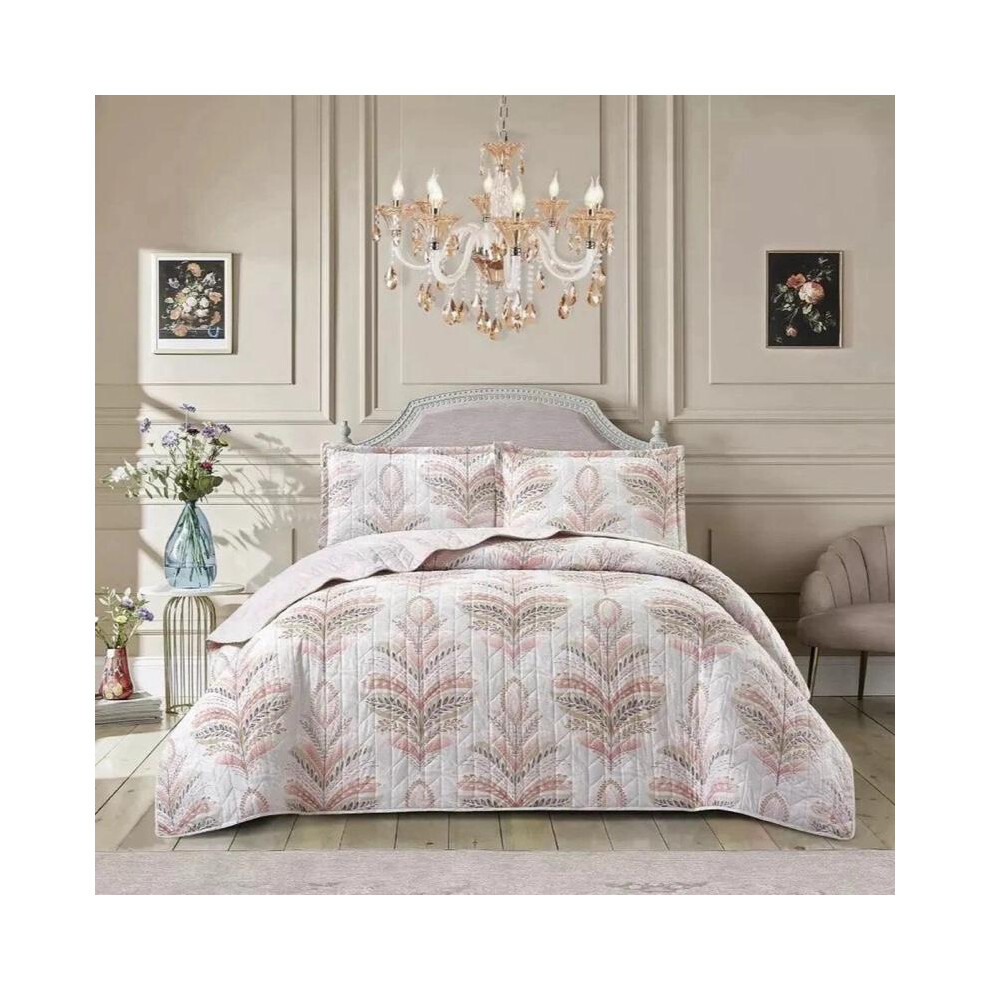 (Jasmine Pink, Single(2pcs)) 3 Piece Quilted Patchwork Bedspread with Floral Design Includes Bedspread and Pillow Sham Perfect for Summer Nights-image-OPC-PJFD7FQ-NEW