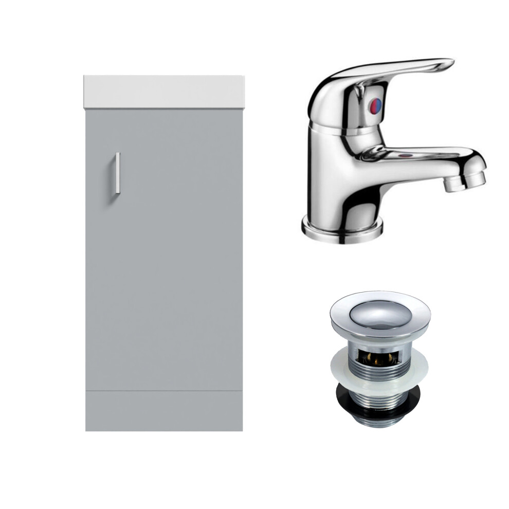 Nes Home 400Mm Cloakroom Vanity Basin Unit, Mono Mixer Tap & Waste Light Grey