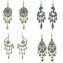 Vintage etnische geometrische waterdruppel kwast oorbellen voor vrouwen Boho elegante strass bloem wolk
