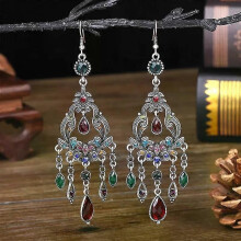Vintage etnische stijl strass bloemvormige waterdruppel oorbellen voor vrouwen elegante lange textuur