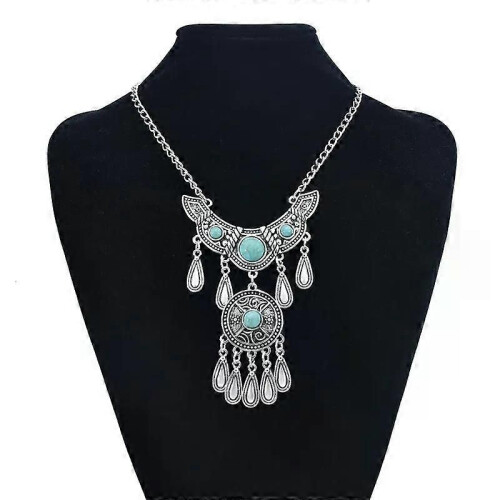 Collane vintage etniche multistrato con nappe e gocce d'acqua per donna, stile boho, con perline blu