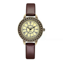 Orologio da donna vintage in pelle con bracciale marrone, retrò, al quarzo Roma, orologio da donna al