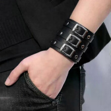 Braccialetto in pelle vintage con polsino, braccialetti in metallo gotico, fibbia nascosta regolabile,