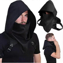 Unisex Halloween Costumes Medieval Mask Hat Cosplay Renaissance Hooded Cloak Cape Cowl Assassin Black