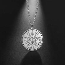 Collana con ciondolo in acciaio inossidabile con pentagramma esoterico ebraico VASSAGO, nome di Dio