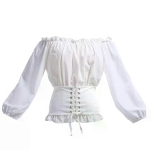 Dam flicka långärmad axelavdragen korsett blus Toppar Sexig Gothic Steampunk Lolita Casual skjorta
